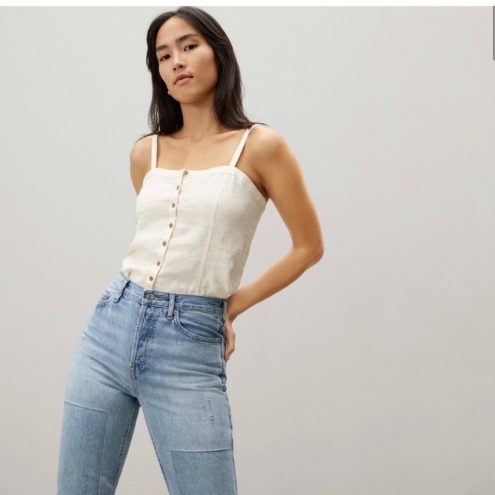 Everlane The Linen Picnic Top Blue Button Down Tank Size 2 Excellent Condition